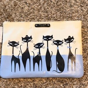 Kate Spade Black Cat Print Pouch *yellowing